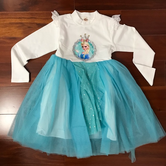 Elsa Long Sleeve Blue Sparkly Cute Dress - Picture 4 of 8